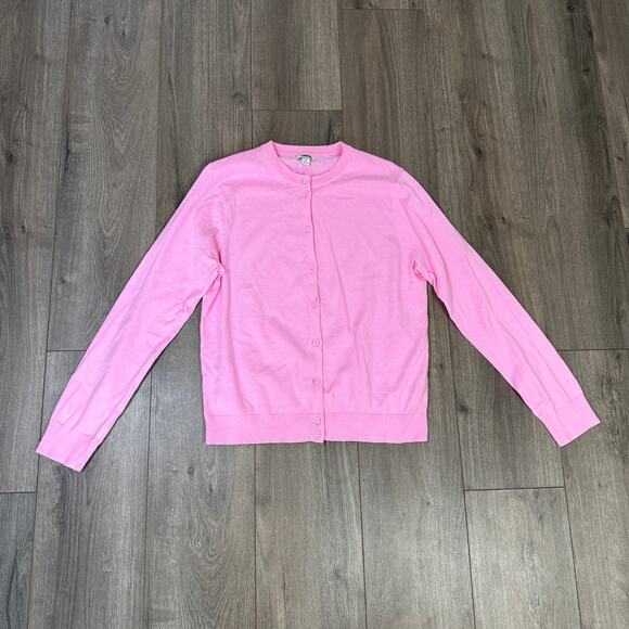 J.Crew Classic Cotton Cardigan Sweater XL Pink Button Front Crewneck Ribbed Trim - Picture 3 of 8
